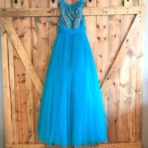 Splash Blue Beaded Sequins Formal Prom Dress